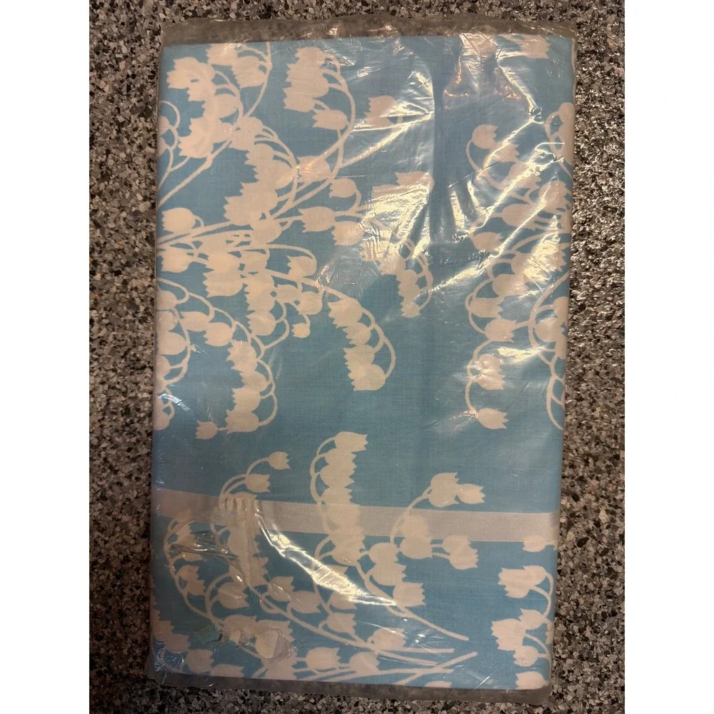 Vintage Norell Atelier Martex Full Flat Sheet Blue Lily of the Valley Cotton NOS